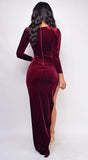 Tanya Red Velvet High Slit Gown