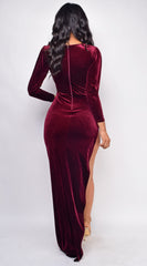 Tanya Red Velvet High Slit Gown