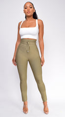 Hara Olive Green High Waist Belted Bandage Pants