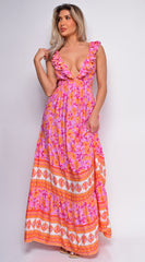 Greta Pink Multi Color Floral Print Maxi Dress