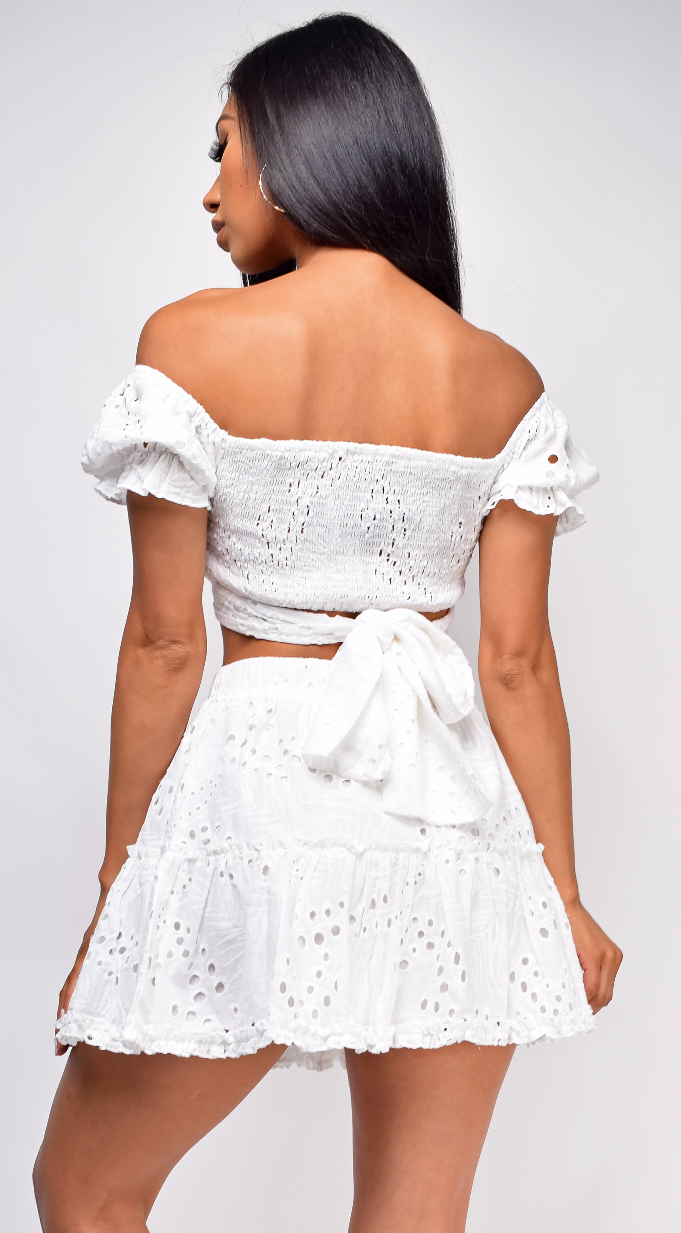 Bria White Crochet Lace Skirt & Top Set