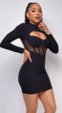 Joani Black Bustier Mesh Cut Out Dress