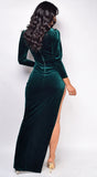 Tanya Green Velvet High Slit Gown