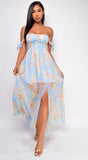 Faith Blue Floral Off Shoulder Maxi Dress
