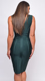 Tavia Green V Neck Lace Bandage Midi Dress