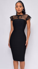 Standards High Black Mesh Front Tie Bandage Dress