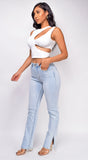 Hendrix Blue Light Wash Slit Hem Jeans