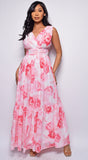 Zen White Pink Floral Print Maxi Dress