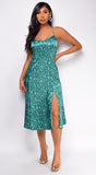 Anisa Green Snake Print Satin Midi Dress