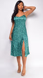 Anisa Green Snake Print Satin Midi Dress