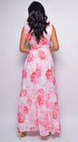 Zen White Pink Floral Print Maxi Dress