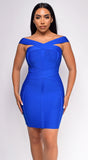 Galilea Royal Blue Off Shoulder Bandage Mini Dress