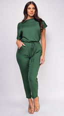 Sera Hunter Green Off Shoulder Jumpsuit
