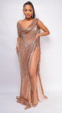 Letitia Gold A-symmetrical Fitted Sequin Gown