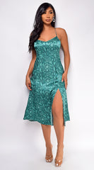 Anisa Green Snake Print Satin Midi Dress