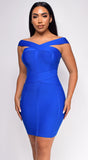 Galilea Royal Blue Off Shoulder Bandage Mini Dress