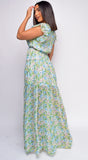 Vee Green Multi Floral Print Ruffle Maxi Dress