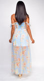 Faith Blue Floral Off Shoulder Maxi Dress