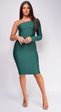 Iona Green One Sleeve Bandage Midi Dress