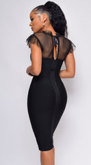 Standards High Black Mesh Front Tie Bandage Dress