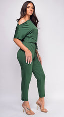 Sera Hunter Green Off Shoulder Jumpsuit