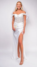 Paige Off White Bridal Gown close-up of neckline and shoulder detail