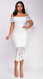Rosalyn White Off Shoulder Midi Dress