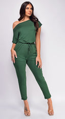 Sera Hunter Green Off Shoulder Jumpsuit