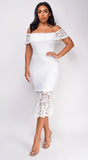 Rosalyn White Off Shoulder Midi Dress