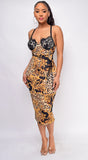 Rama Black Gold Multi Print Dress
