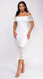 Rosalyn White Off Shoulder Midi Dress