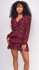 Anahi Black Floral Print Ruffle Mini Dress styled outfit flat lay