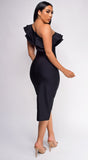Delaney Black One Shoulder Ruffle Bandage Dress