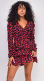 Anahi Black Floral Print Ruffle Mini Dress