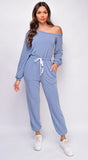 Isadora Blue Off Shoulder Long Sleeves Jumpsuit
