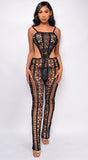 Juno Black Crochet Cover Up Jumpsuit