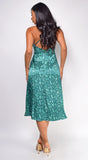 Anisa Green Snake Print Satin Midi Dress