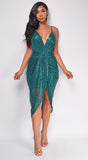 Seine Hunter Green Sequin Midi Dress