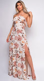 Arabella Light Beige Multi Floral Print Maxi Dress
