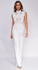 Vanna Crochet Flared Leg Jumpsuit - White