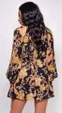 Nevaeh Black Gold Floral Dress