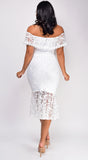 Rosalyn White Off Shoulder Midi Dress