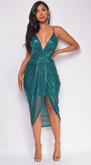 Seine Hunter Green Sequin Midi Dress