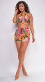 Hawaii Pink Green Multi Tropical Print Romper