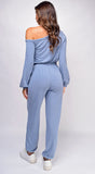 Isadora Blue Off Shoulder Long Sleeves Jumpsuit
