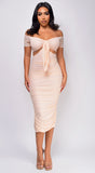 Oliviana Powder Pink Off Shoulder Midi Dress