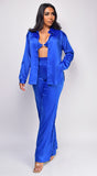 Yareli Royal Blue Satin Three Piece Set