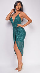 Seine Hunter Green Sequin Midi Dress