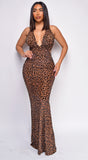Morocco Brown Leopard Print Velvet Maxi Gown