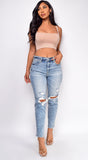 Colin Blue Light Wash Knee Distressed Denim Jeans